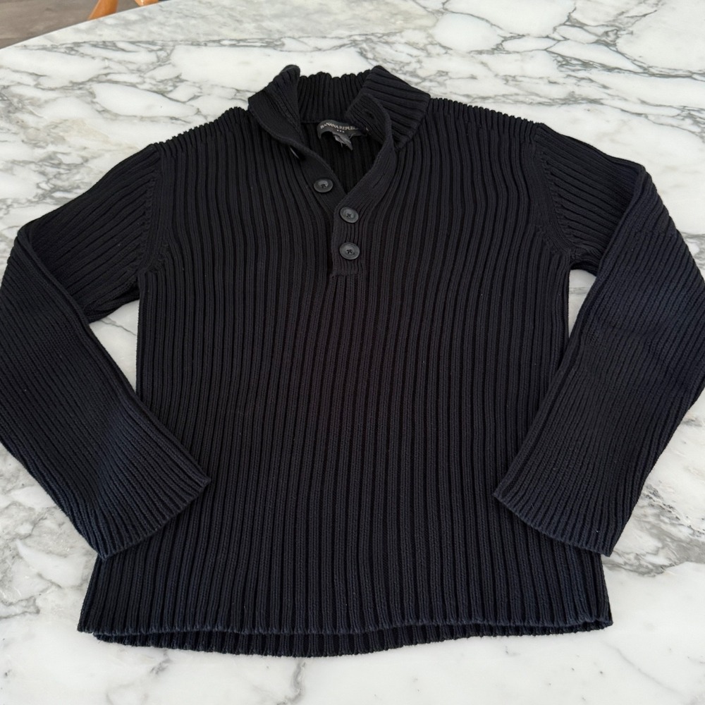 BANANA REPUBLIC Contton  Sweater Sz M‎ Black half buttons Pullover